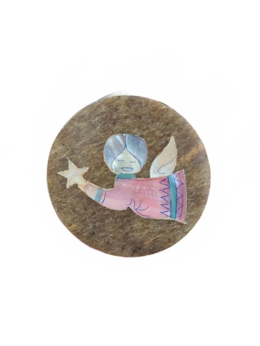 Vintage Round Trinket Box Soap Stone Mother of Pearl Angel & Star Trinket Box